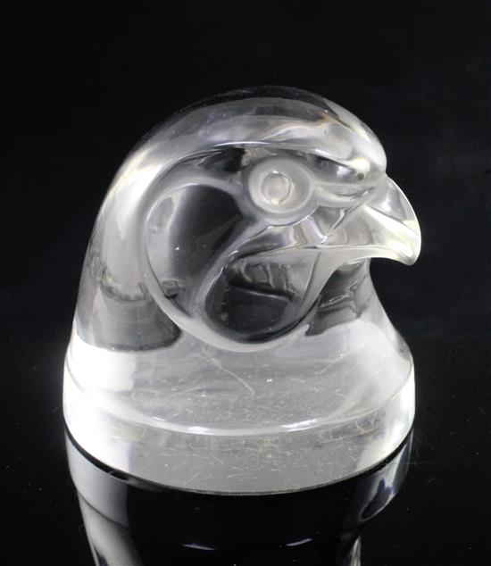 Tête dEpervier/Hawks Head. A glass mascot by René Lalique, introduced on 21/11/1928, No.1139 Height 6cm.